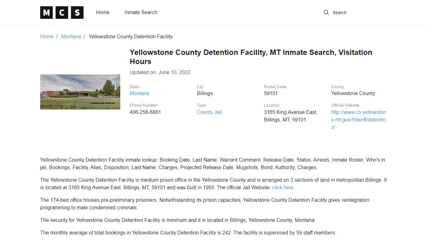 Yellowstone County Detention Facility , MT Inmate Search ...